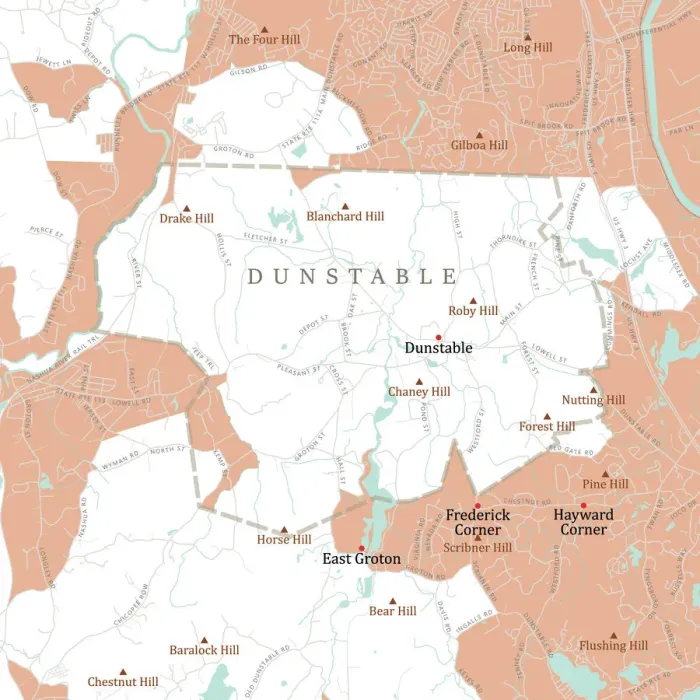 Framed Print : MA Middlesex Dunstable Vector Road Map Framed Print : MA Middlesex Dunstable Vector Road Map