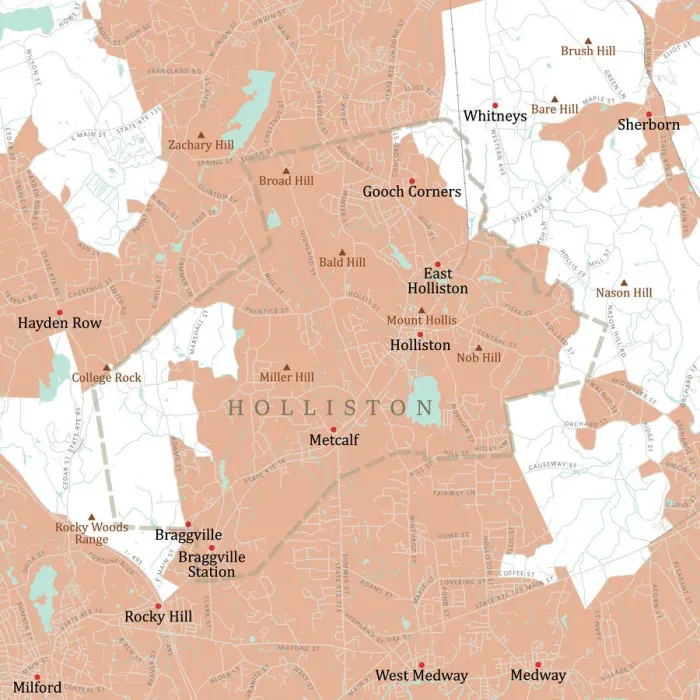 Framed Print : MA Middlesex Holliston Vector Road Map Framed Print : MA Middlesex Holliston Vector Road Map