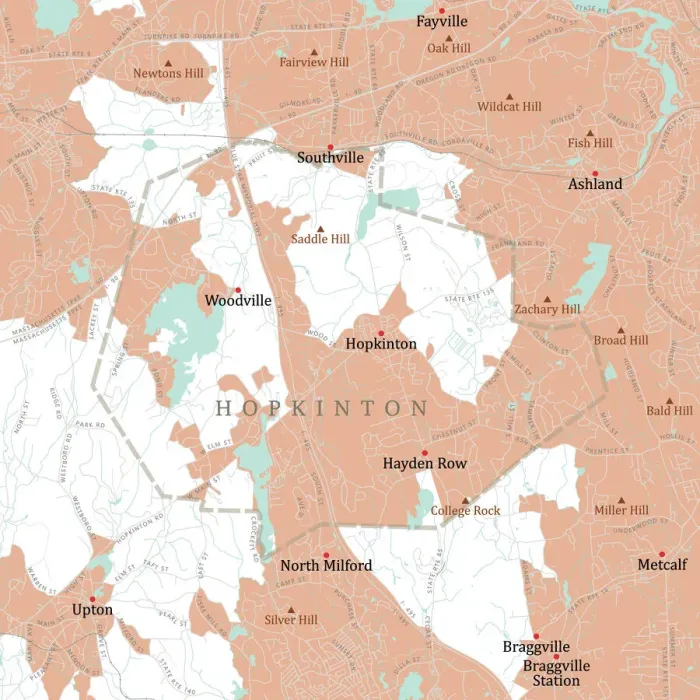 Framed Print : MA Middlesex Hopkinton Vector Road Map Framed Print : MA Middlesex Hopkinton Vector Road Map