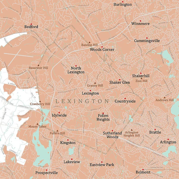 MA Middlesex Lexington Vector Road Map