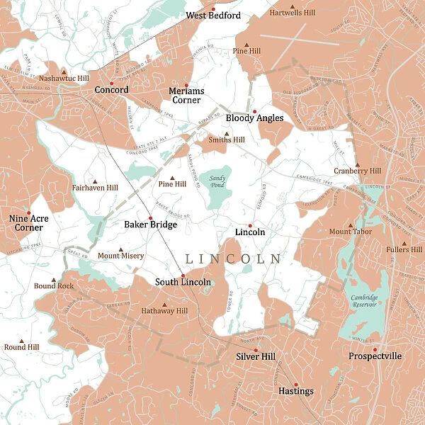MA Middlesex Lincoln Vector Road Map