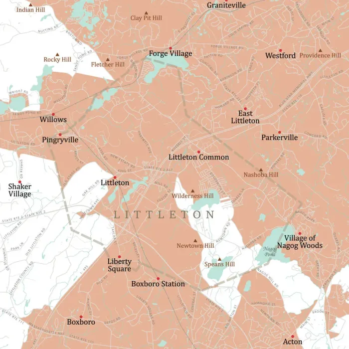 Framed Print : MA Middlesex Littleton Vector Road Map Framed Print : MA Middlesex Littleton Vector Road Map