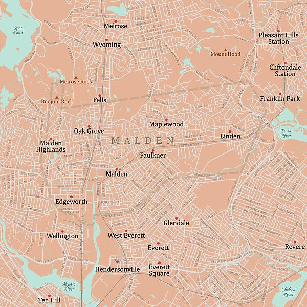 MA Middlesex Malden Vector Road Map