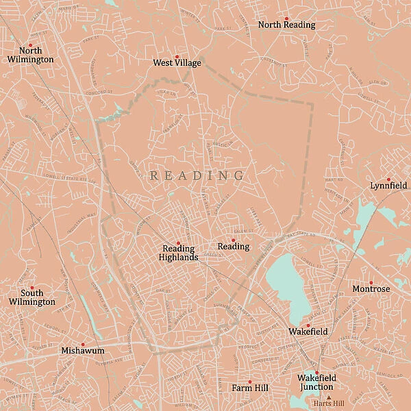 MA Middlesex Reading Vector Road Map