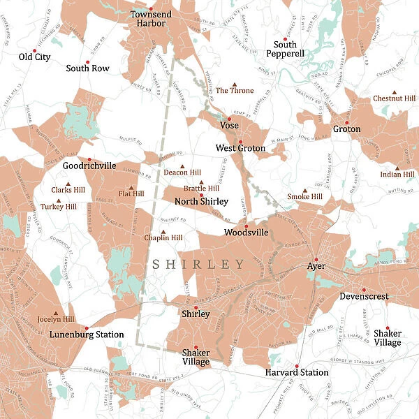 MA Middlesex Shirley Vector Road Map