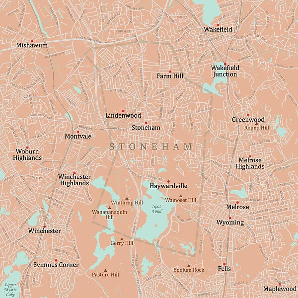 MA Middlesex Stoneham Vector Road Map