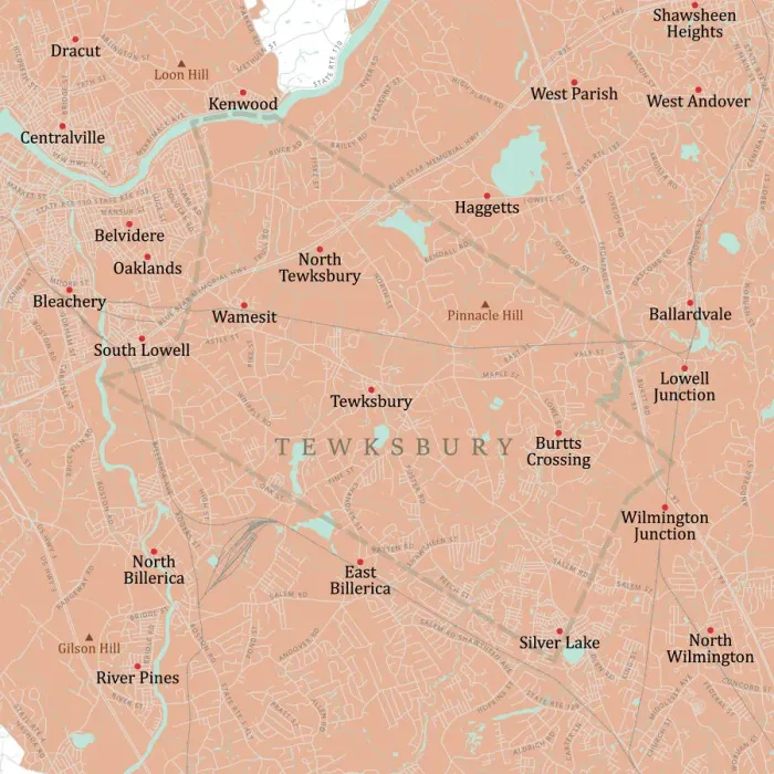 Framed Print : MA Middlesex Tewksbury Vector Road Map Framed Print : MA Middlesex Tewksbury Vector Road Map