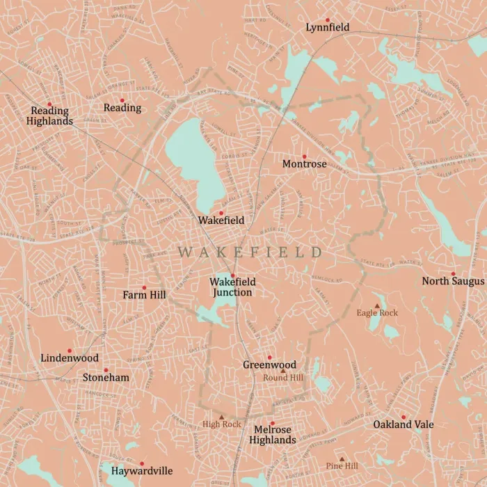 Framed Print : MA Middlesex Wakefield Vector Road Map Framed Print : MA Middlesex Wakefield Vector Road Map
