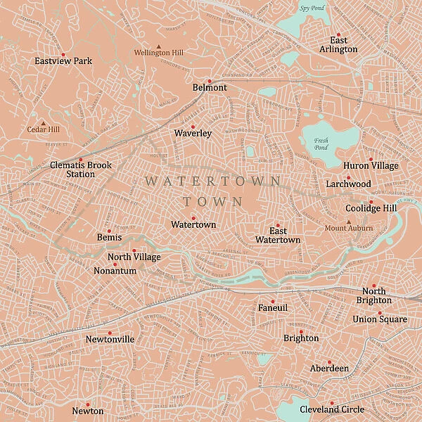 MA Middlesex Watertown Town Vector Road Map