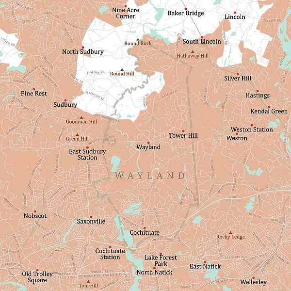 MA Middlesex Wayland Vector Road Map