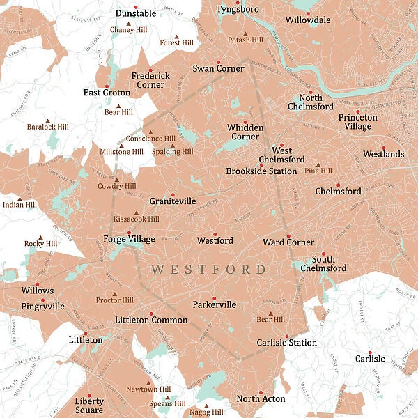 MA Middlesex Westford Vector Road Map