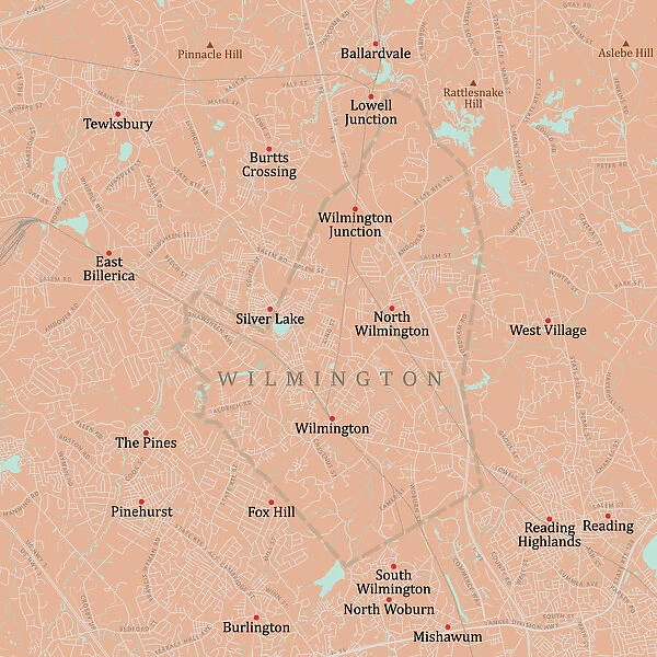 MA Middlesex Wilmington Vector Road Map