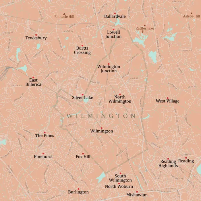 Framed Print : MA Middlesex Wilmington Vector Road Map Framed Print : MA Middlesex Wilmington Vector Road Map