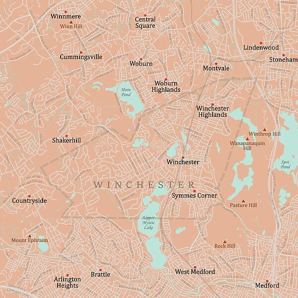 MA Middlesex Winchester Vector Road Map
