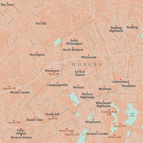 MA Middlesex Woburn Vector Road Map