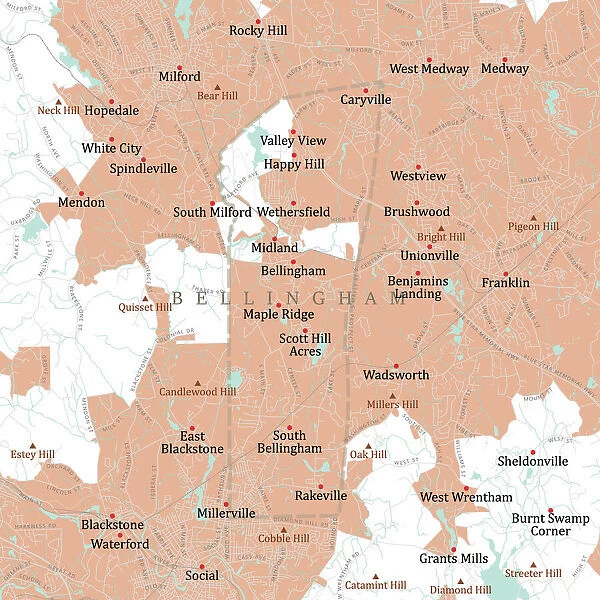 MA Norfolk Bellingham Vector Road Map