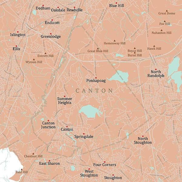 MA Norfolk Canton Vector Road Map