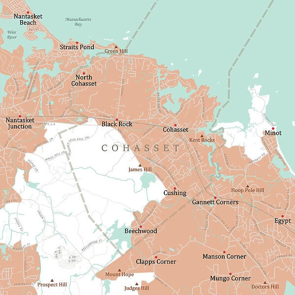 MA Norfolk Cohasset Vector Road Map