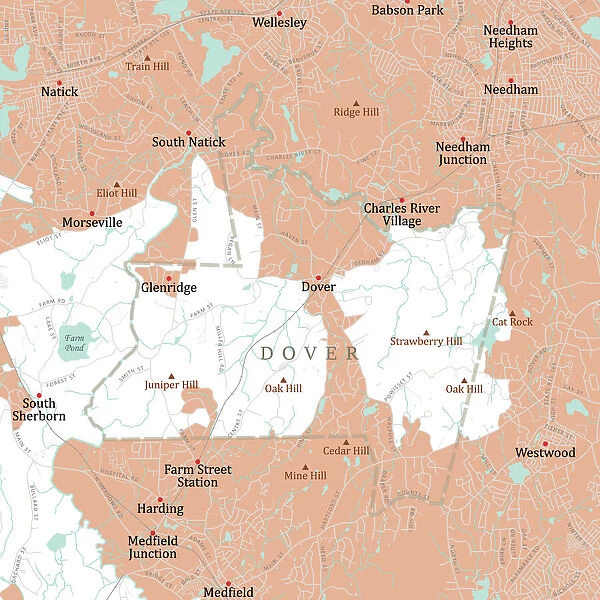MA Norfolk Dover Vector Road Map