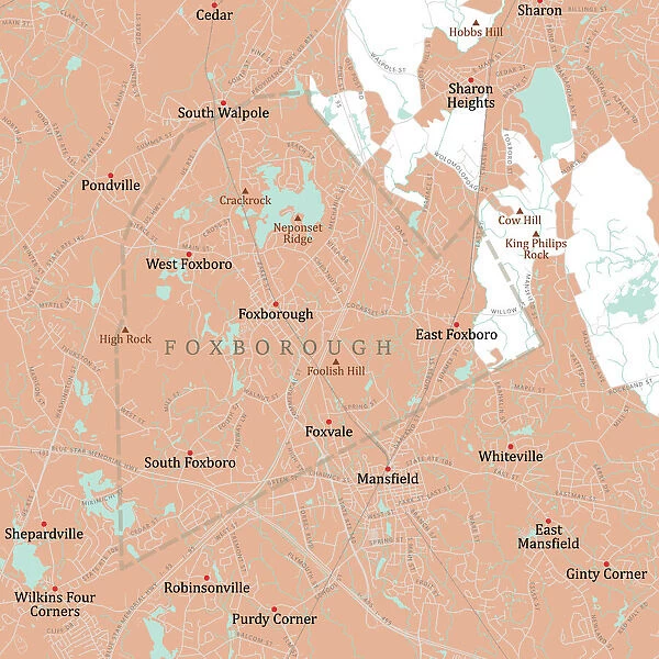 MA Norfolk Foxborough Vector Road Map