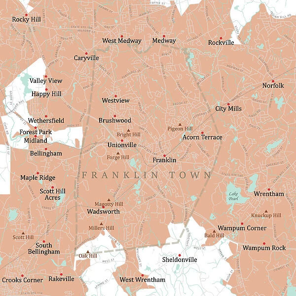 MA Norfolk Franklin Town Vector Road Map
