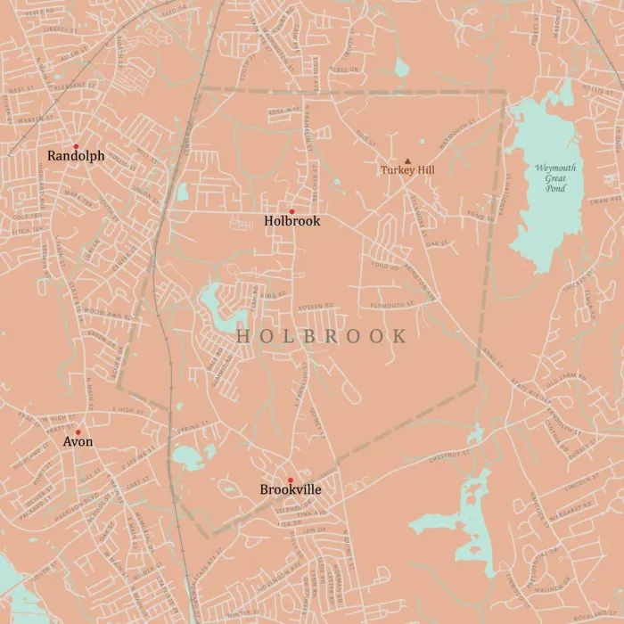 Framed Print : MA Norfolk Holbrook Vector Road Map Framed Print : MA Norfolk Holbrook Vector Road Map
