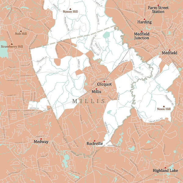 MA Norfolk Millis Vector Road Map
