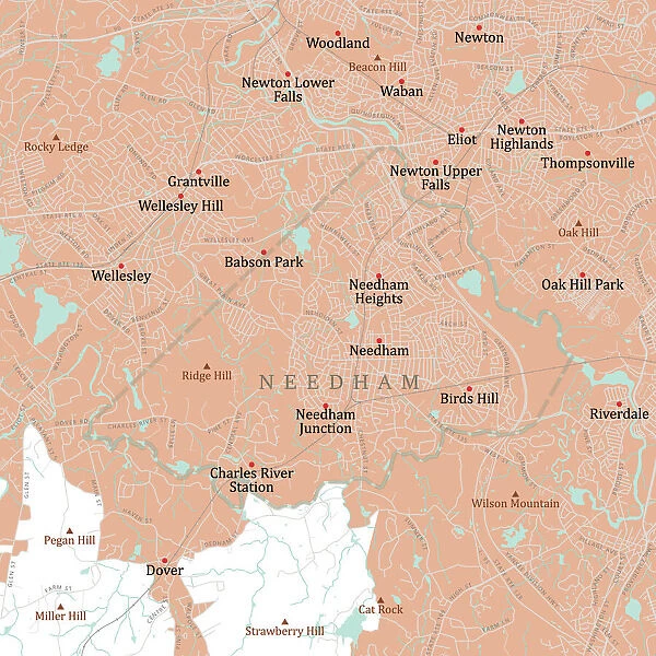 MA Norfolk Needham Vector Road Map