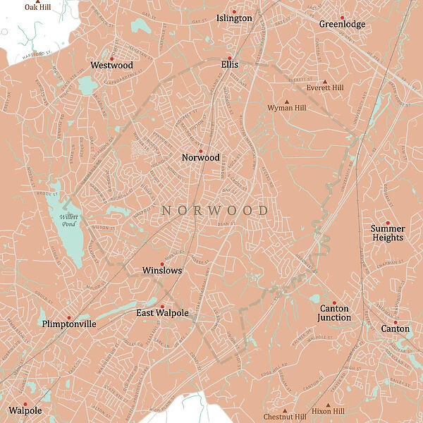 MA Norfolk Norwood Vector Road Map