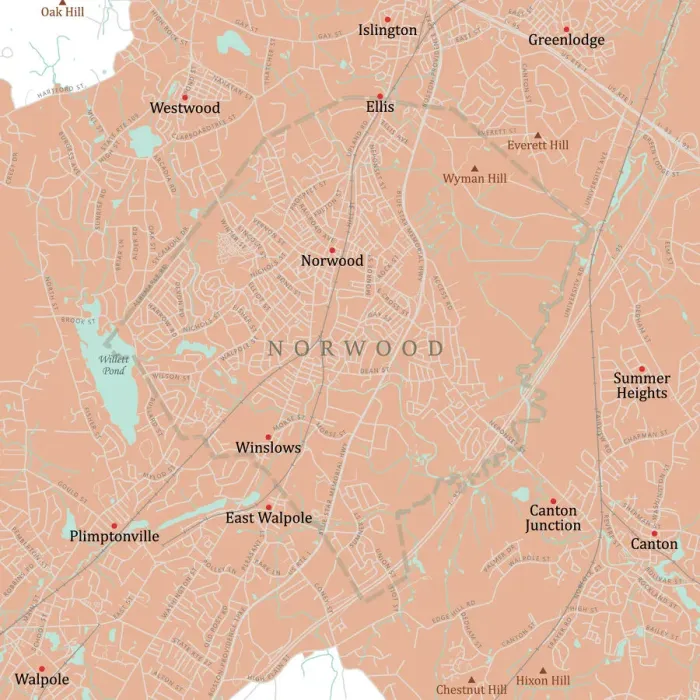 Framed Print : MA Norfolk Norwood Vector Road Map Framed Print : MA Norfolk Norwood Vector Road Map