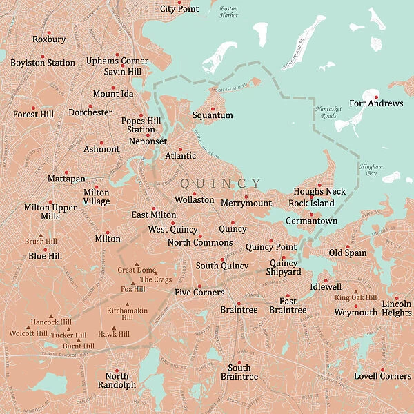 MA Norfolk Quincy Vector Road Map