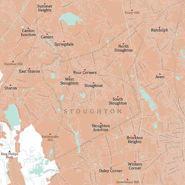 MA Norfolk Stoughton Vector Road Map