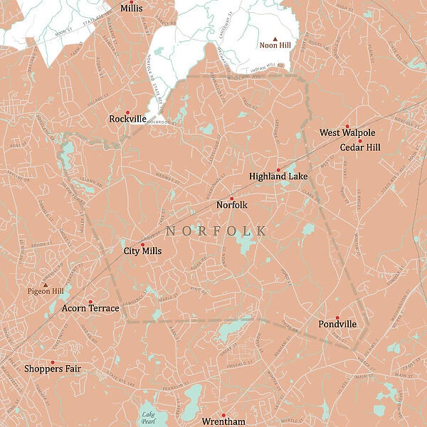 MA Norfolk Vector Road Map