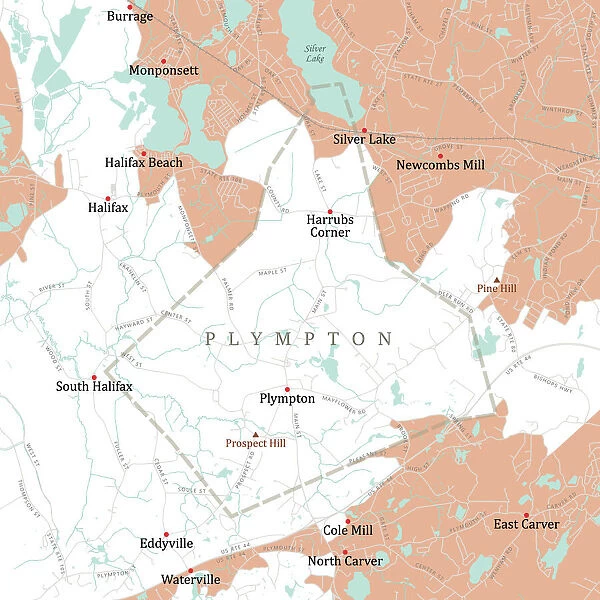 MA Plymouth Plympton Vector Road Map