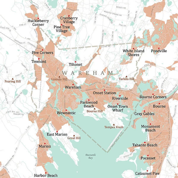 MA Plymouth Wareham Vector Road Map