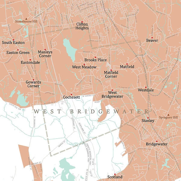 MA Plymouth West Bridgewater Vector Road Map