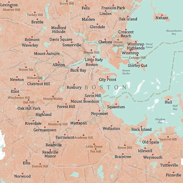 MA Suffolk Boston Vector Road Map