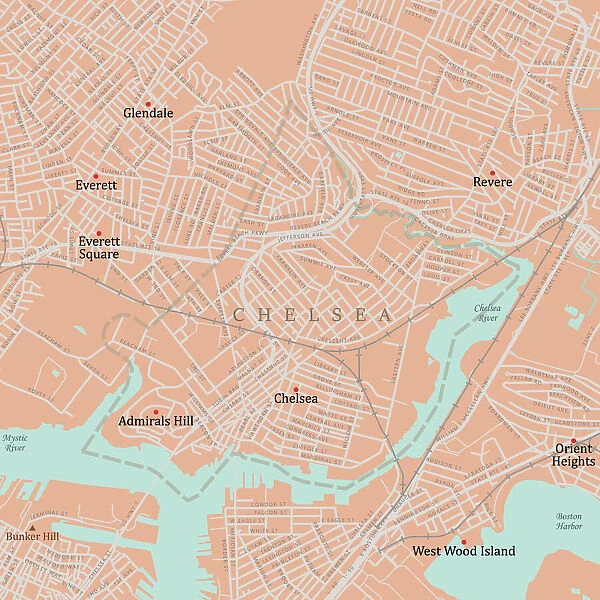 MA Suffolk Chelsea Vector Road Map