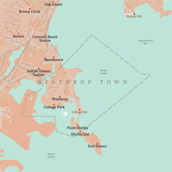 Framed Print : MA Suffolk Winthrop Town Vector Road Map Framed Print : MA Suffolk Winthrop Town Vector Road Map