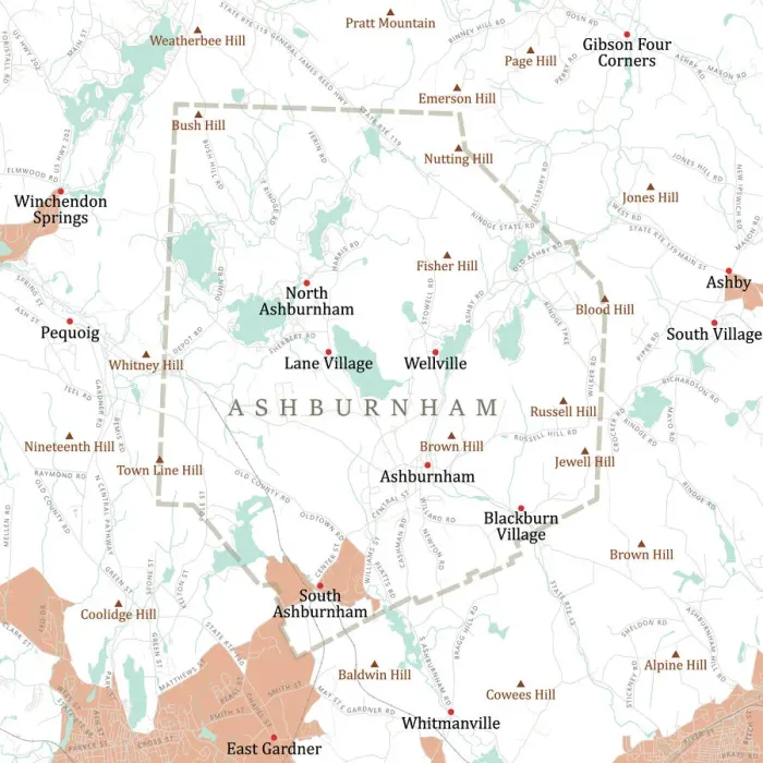 Framed Print : MA Worcester Ashburnham Vector Road Map Framed Print : MA Worcester Ashburnham Vector Road Map