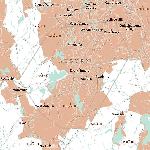MA Worcester Auburn Vector Road Map