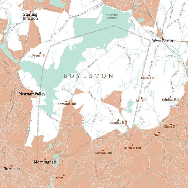 MA Worcester Boylston Vector Road Map