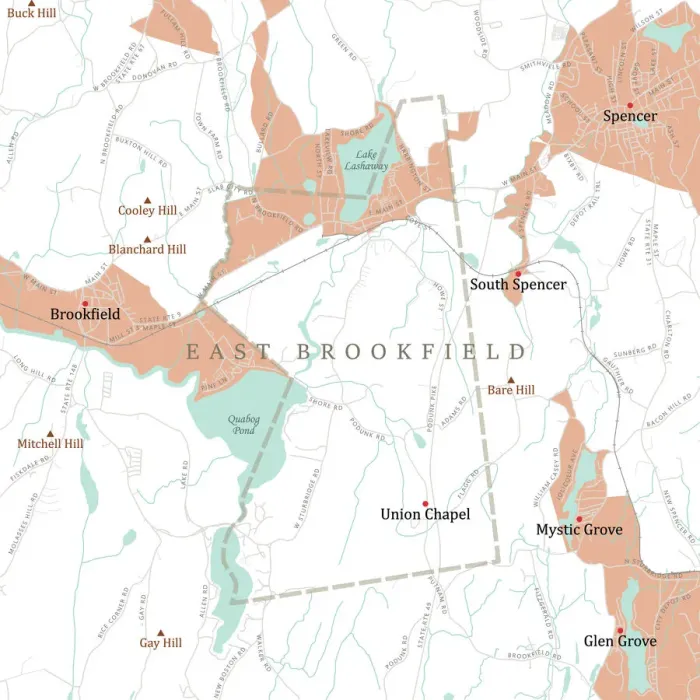 Framed Print : MA Worcester East Brookfield Vector Road Map Framed Print : MA Worcester East Brookfield Vector Road Map