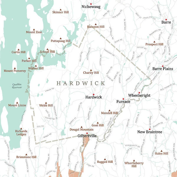 MA Worcester Hardwick Vector Road Map