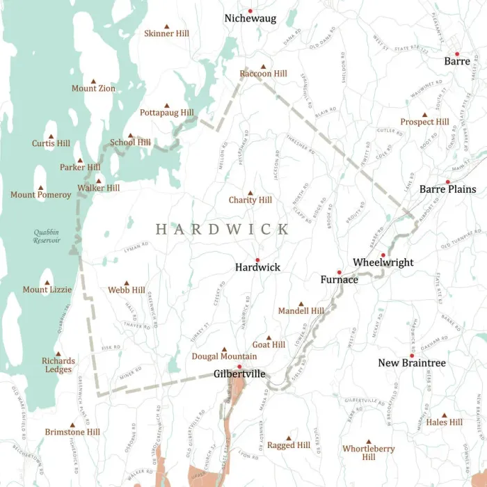 Framed Print : MA Worcester Hardwick Vector Road Map Framed Print : MA Worcester Hardwick Vector Road Map