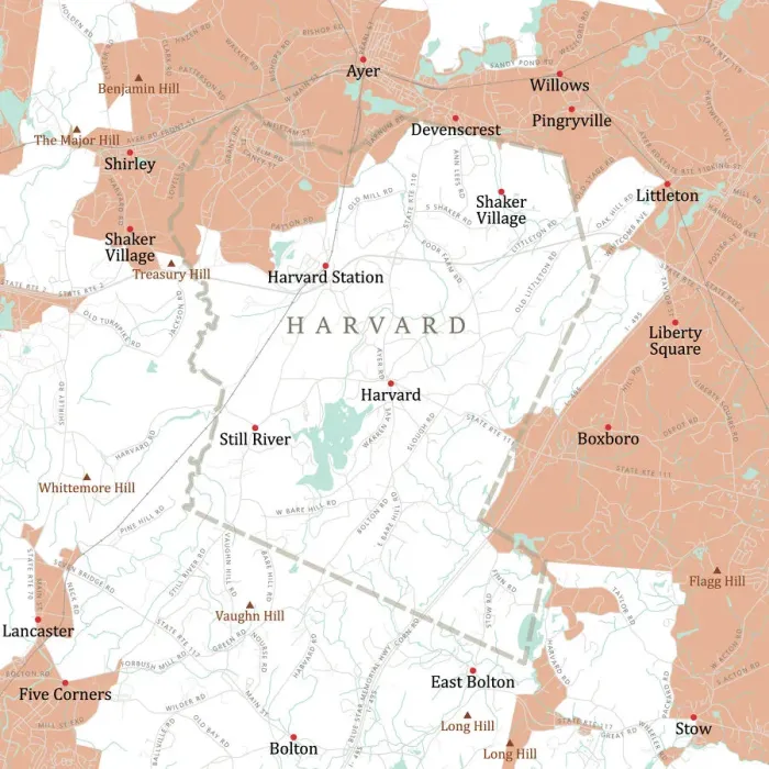 Framed Print : MA Worcester Harvard Vector Road Map Framed Print : MA Worcester Harvard Vector Road Map