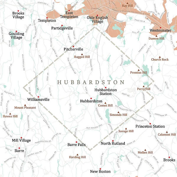 MA Worcester Hubbardston Vector Road Map