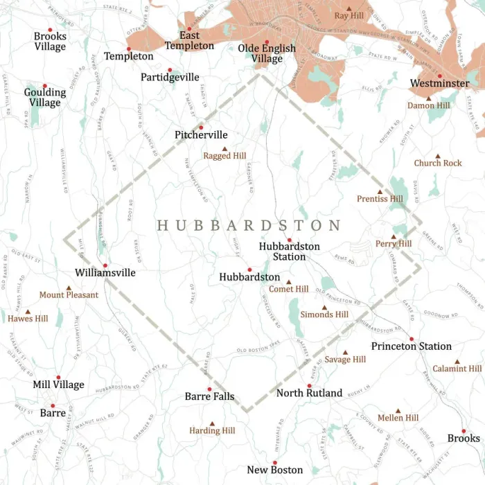 Framed Print : MA Worcester Hubbardston Vector Road Map Framed Print : MA Worcester Hubbardston Vector Road Map