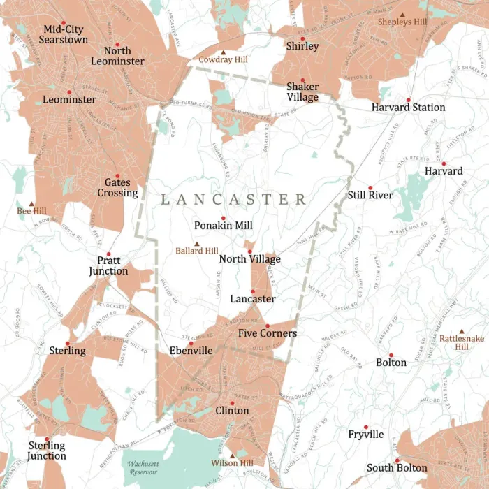 Framed Print : MA Worcester Lancaster Vector Road Map Framed Print : MA Worcester Lancaster Vector Road Map