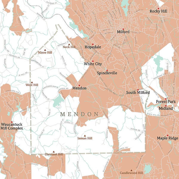 MA Worcester Mendon Vector Road Map